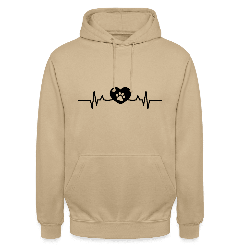 happy-prints.eu - Personalisierter Unisex Hoodie mit Hundepfote in Herz auf Herzschlaglinie - Hearbeat Sweater für Damen und Herren - in vielen Farben und große Größen