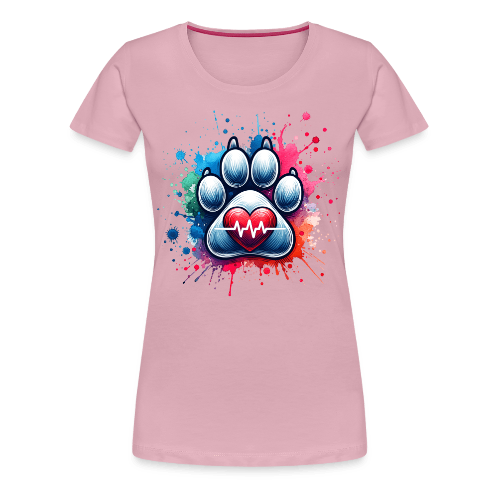 happy-prints.eu - Personalisiertes Frauen Premium T-Shirt mit Hundepfote, Herz und Herzschlag Linie - Motiv und Text anpassbar - viele Farben und Größen