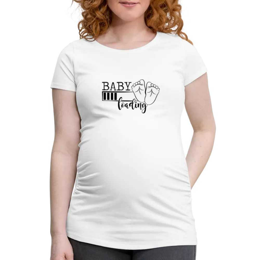 Personalisiertes weißes Schwangerschafts-T-Shirt für Frauen mit Babyfüßen und Spruch "Baby Loading" - Print Shirts für werdende Mama - Motiv und Text individualisierbar - auch in großen Größen für jede Mutter -