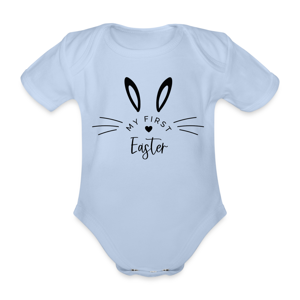 Personalisierter Baby Bio-Kurzarm-Body für Mädchen und Jungen mit Spruch für Ostern "My First Easter" - in vielen Farben und Größen - Motiv und Text individualisierbar - Sky