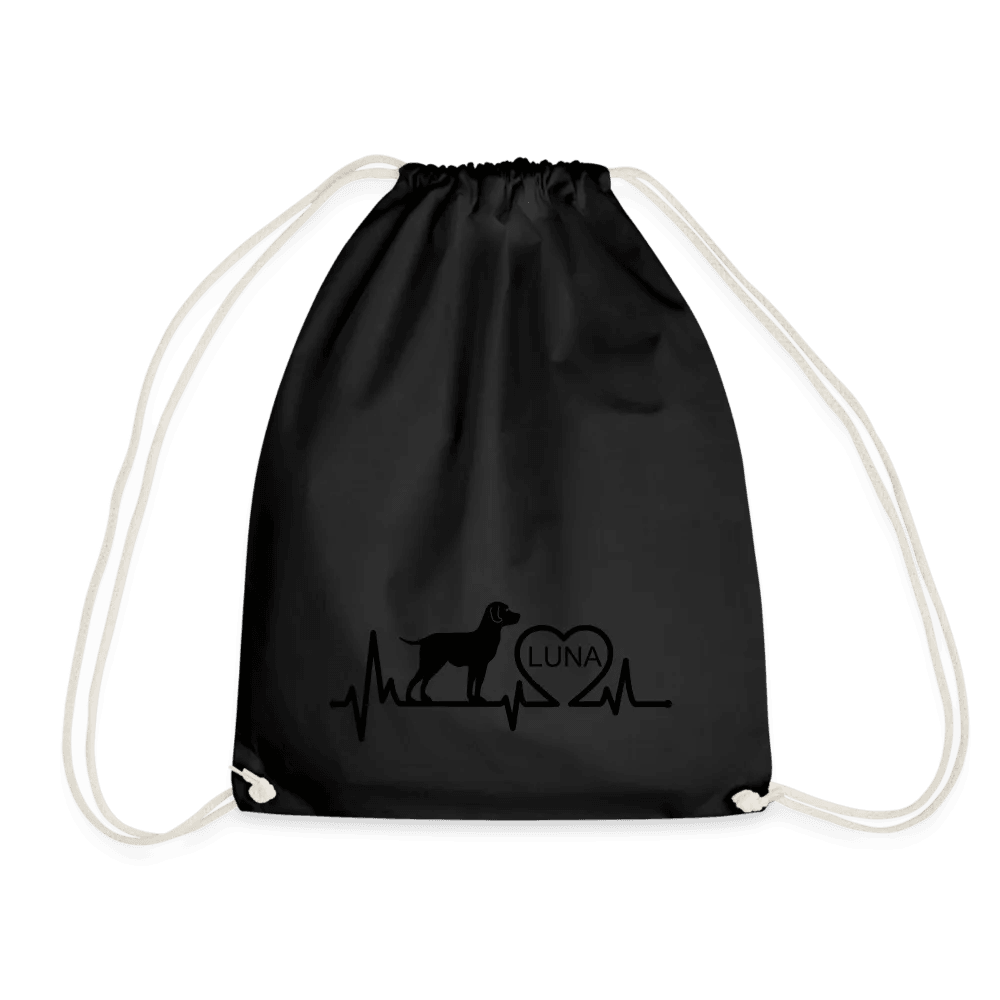 happy-prints.eu - Personalisierter Turnbeutel mit Hund, Herz und Herschschlaglinie - Text, Bild, Motiv und Farbe individualisierbar