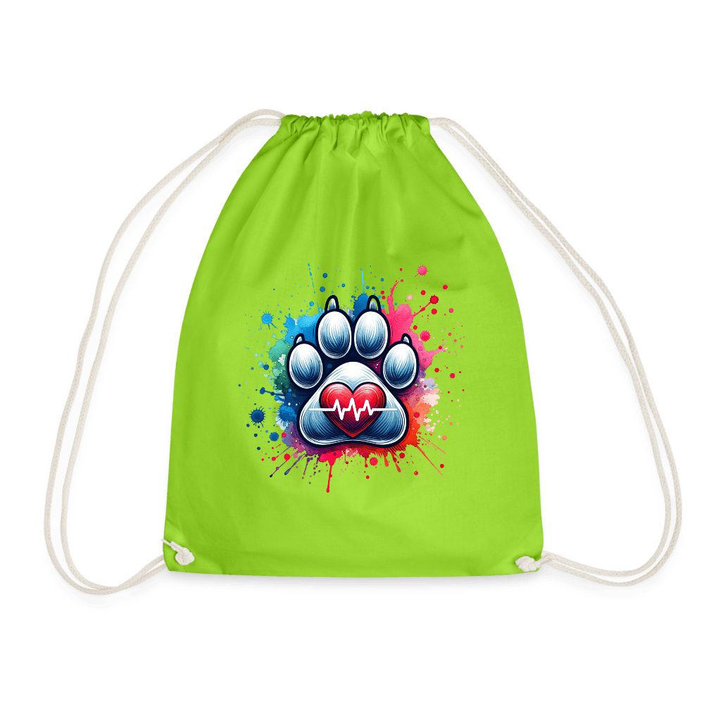 happy-prints.eu - Personalisierter Turnbeutel mit Hundepfote, Herz und Herzschlag Linie - in vielen Farben - Text und Motiv easy anpassbar