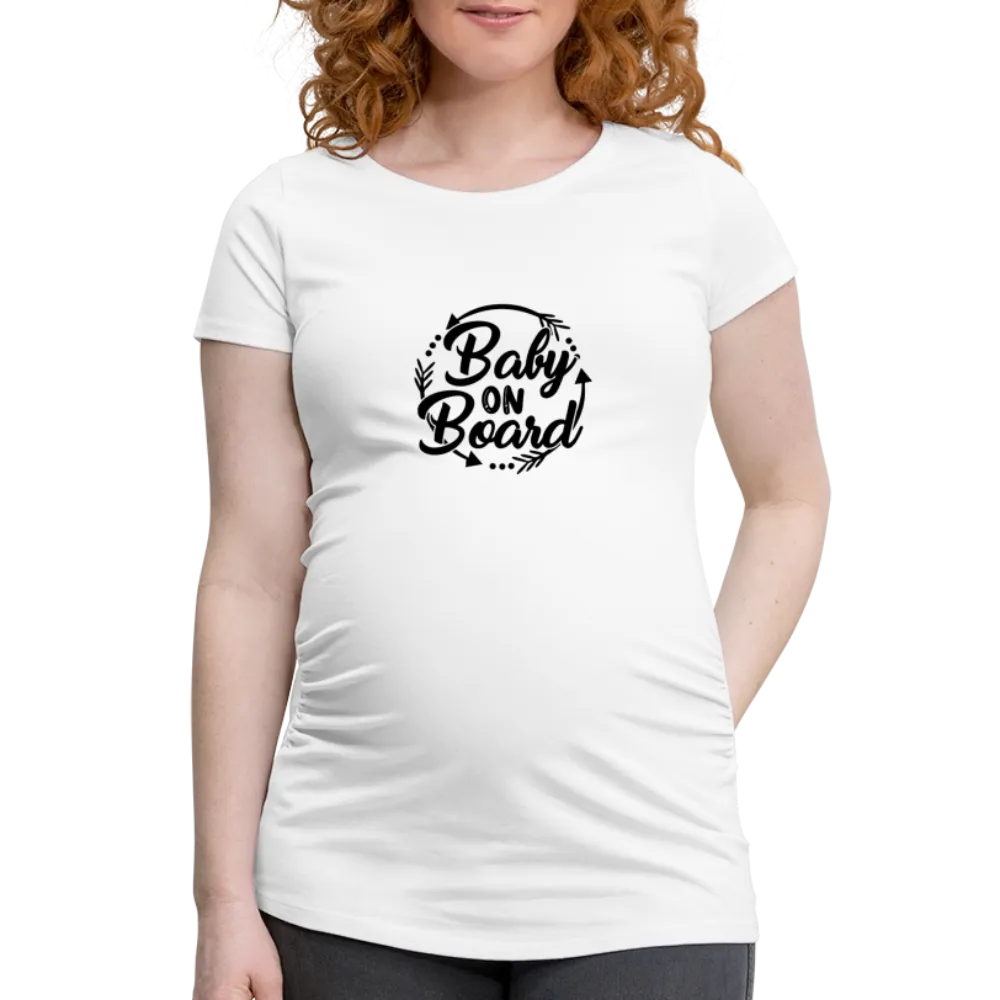 Personalisiertes weißes Schwangerschafts-T-Shirt für Frauen mit Spruch "Baby on Board" - Print Shirts für werdende Mama - Motiv und Text individualisierbar - auch in großen Größen für jede Mutter -
