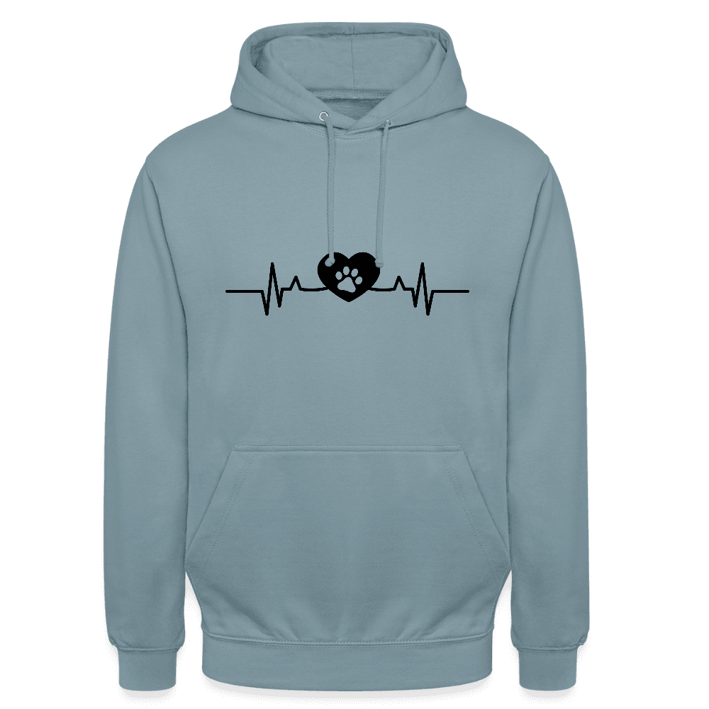 happy-prints.eu - Personalisierter Unisex Hoodie mit Hundepfote in Herz auf Herzschlaglinie - Hearbeat Sweater für Damen und Herren - in vielen Farben und große Größen