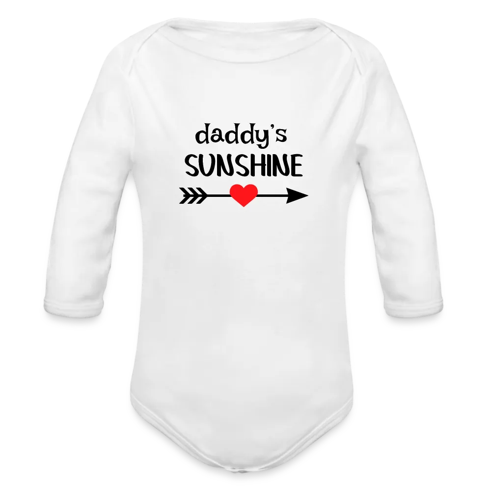 Personalisierter Unisex Baby Bio-Langarm-Body mit Spruch "Daddys sunshine" - 100% Bio Baumwolle - bis Größe 80 bzw. 12 Monate - in vielen Farben und Größen - Bild, Motiv und Text sind individualisierbar - Weiß