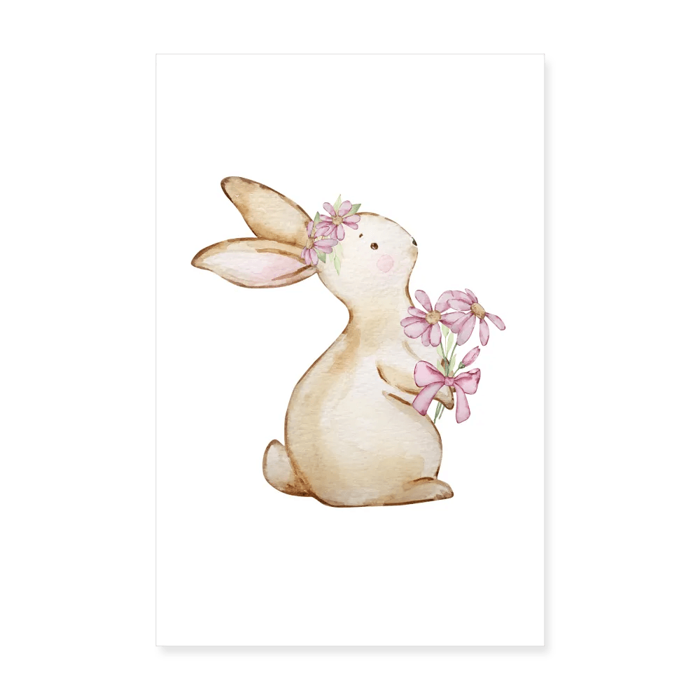 happy-prints.eu - Personalisiertes Frohe Ostern Poster für das Kinderzimmer - niedlicher Hase mit Blumen - süßer Mädchen Oster Bunny - 20x30 cm - Motiv, Produkt, Text und eigene Bilder easy anpassbar (bis Größe 140 bzw. 8 Jahre)
