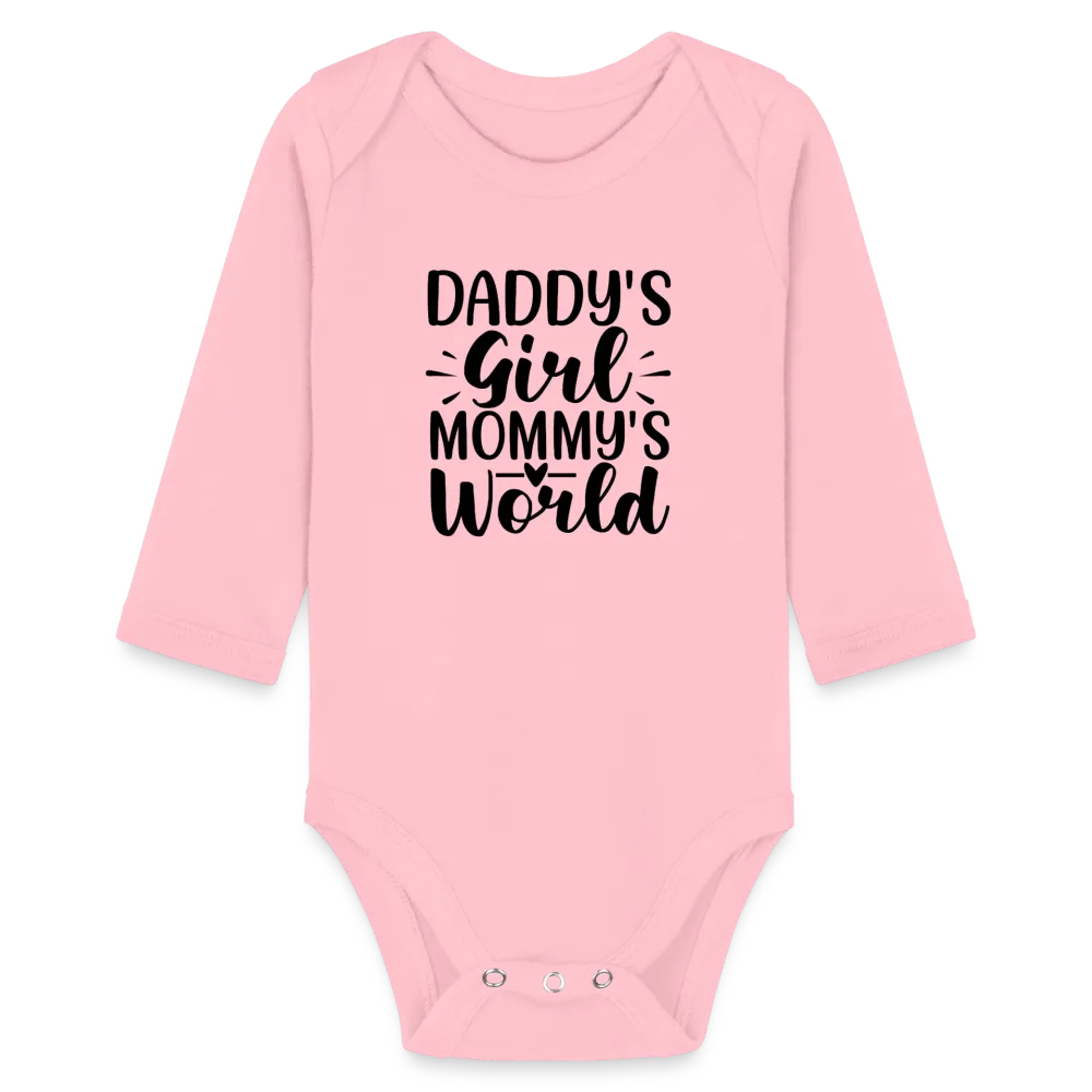 Personalisierter Mädchen Baby Bio-Langarm-Body mit Spruch "Daddy Girl - Mommys World" - 100% Bio Baumwolle - bis Größe 80 bzw. 12 Monate - in vielen Farben und Größen - Bild, Motiv und Text sind individualisierbar -