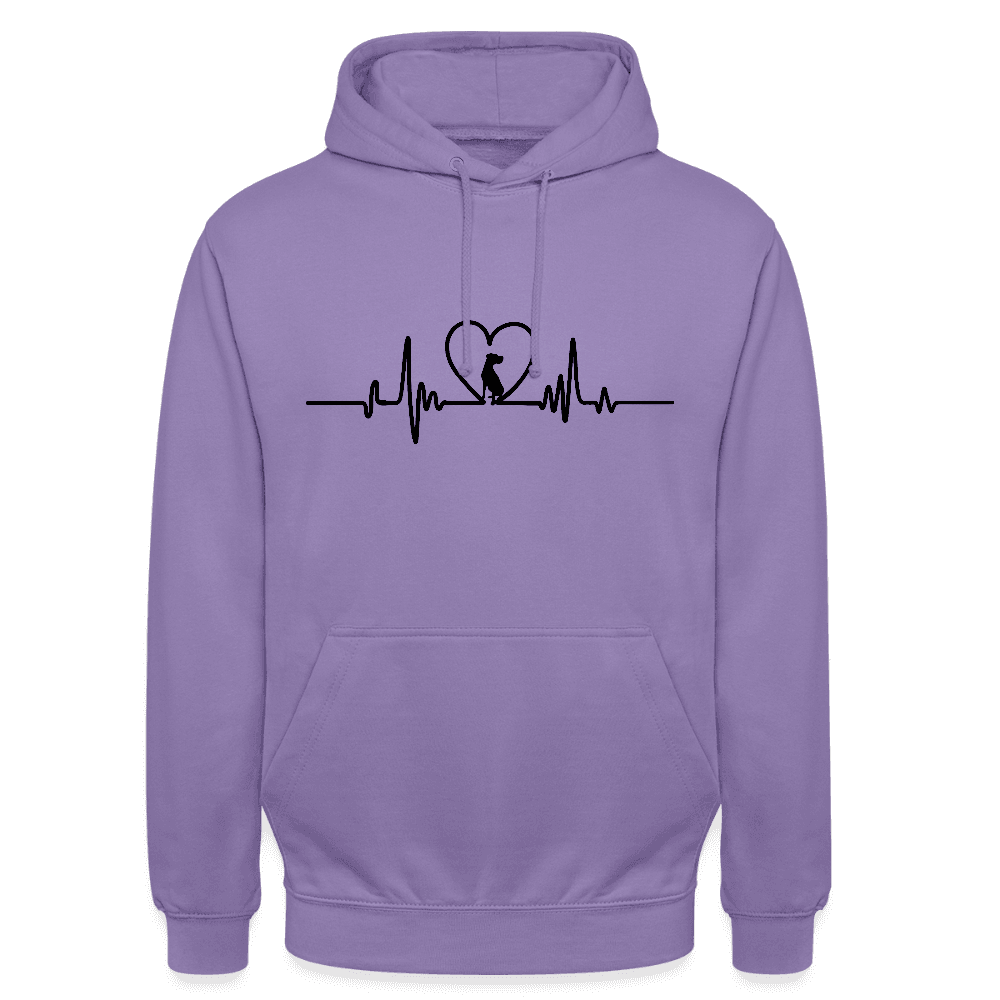 happy-prints.eu - Personalisierter Unisex Hoodie mit Hund in Herz auf Herzlinie - Sweater für Frauen und Männer - viele Farben und Größen - Text und Motiv anpassbar