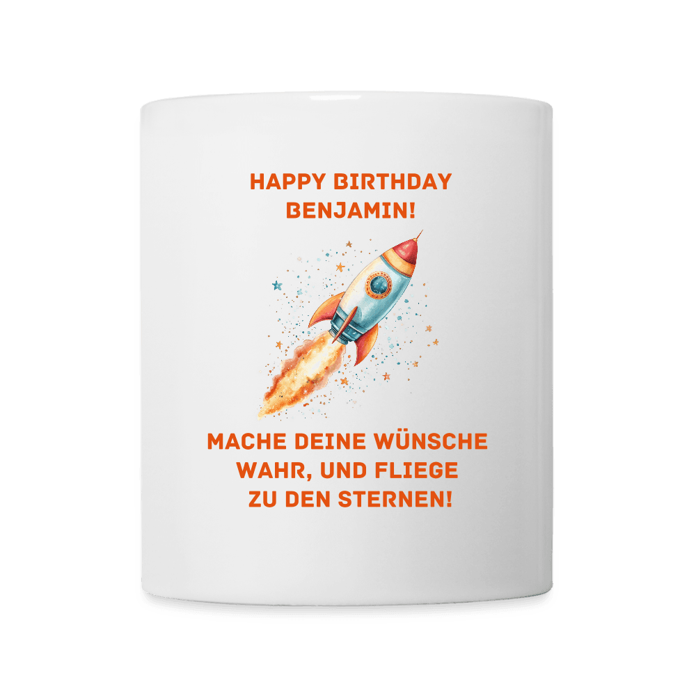 happy-prints.eu - Personalisierbare Tasse für Kinder - Astronauten und Rakete mit Spruch zum Geburtstag - Text und Motiv einfach änderbar
