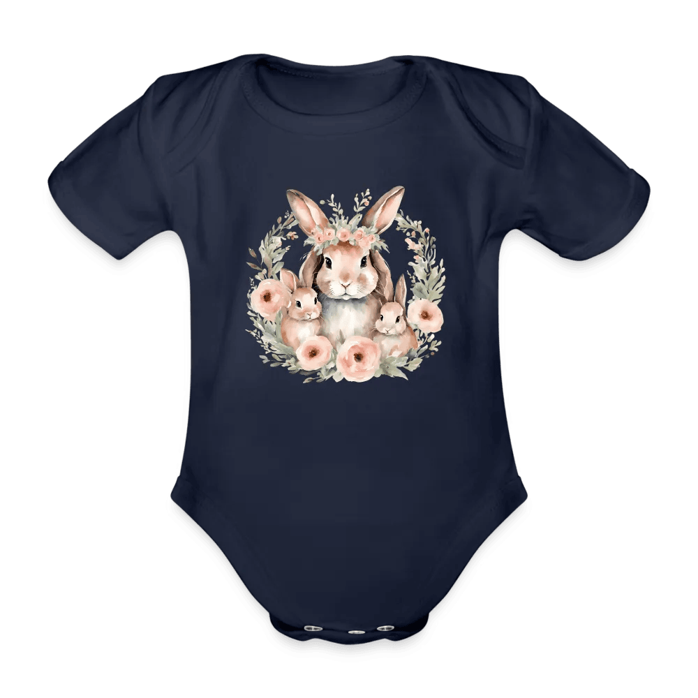 happy-prints.eu - Personalisierter Baby Bio-Kurzarm-Body für Mädchen mit Osterhasen Mama und Baby mit Blumen - Babybody für Ostern - in vielen Farben und Größen - Motiv und Text individualisierbar