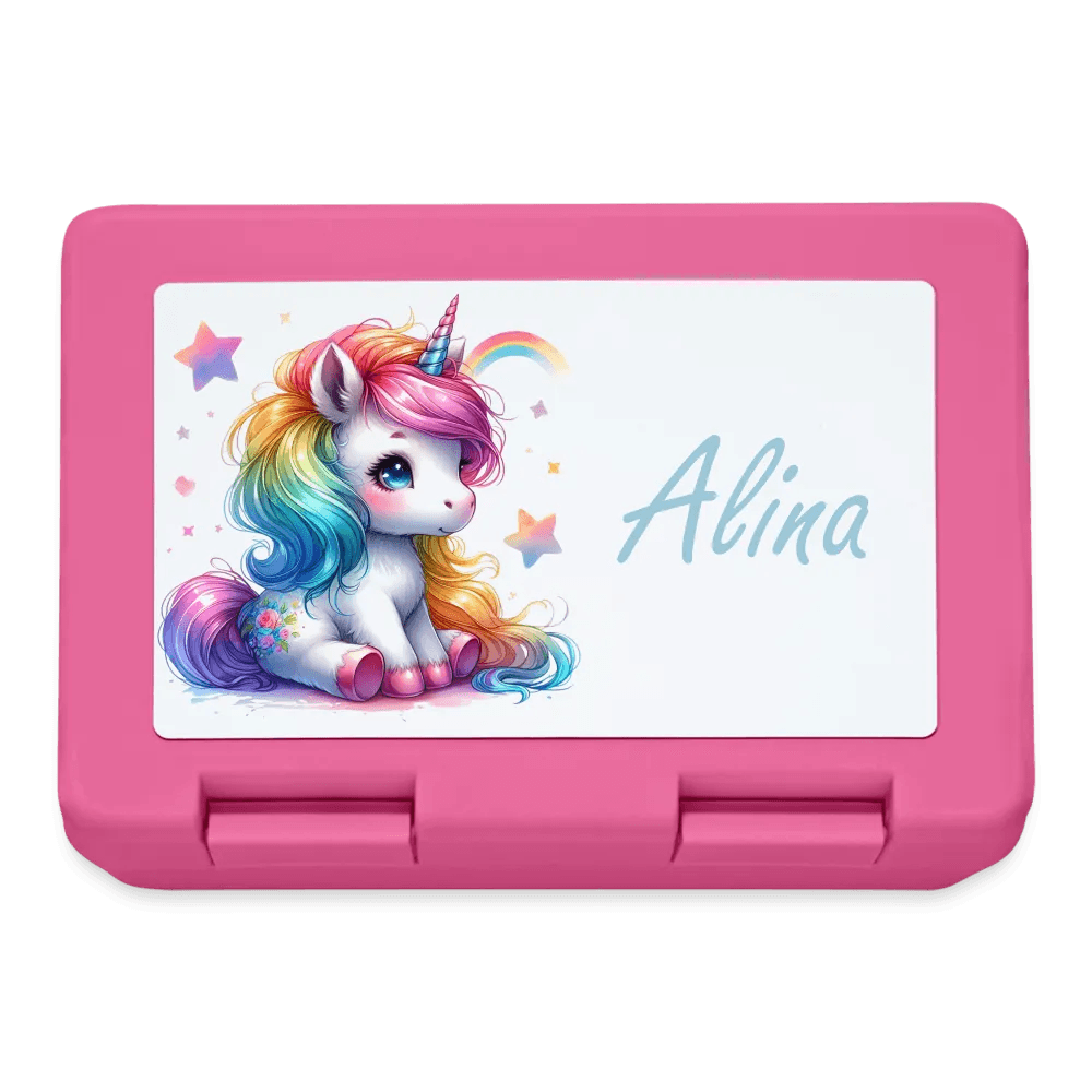 happy-prints.eu - Personalisierte Brotdose für Kinder - Mädchen Motiv mit Einhorn - in verschiedenen Farben wie pink und blau