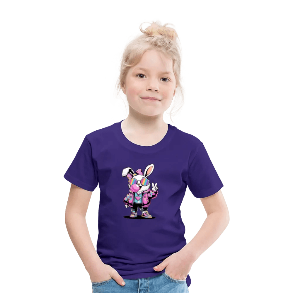 happy-prints.eu - Personalisiertes Frohe Ostern Kinder T-Shirt mit Osterhase mit Sonnenbrille, Masche und Kaugummi - niedlicher Mädchen Bunny - Motiv, Produkt, Text und eigene Bilder easy anpassbar - in vielen Farben und Größen (bis Größe 140 bzw. 8 Jahre)