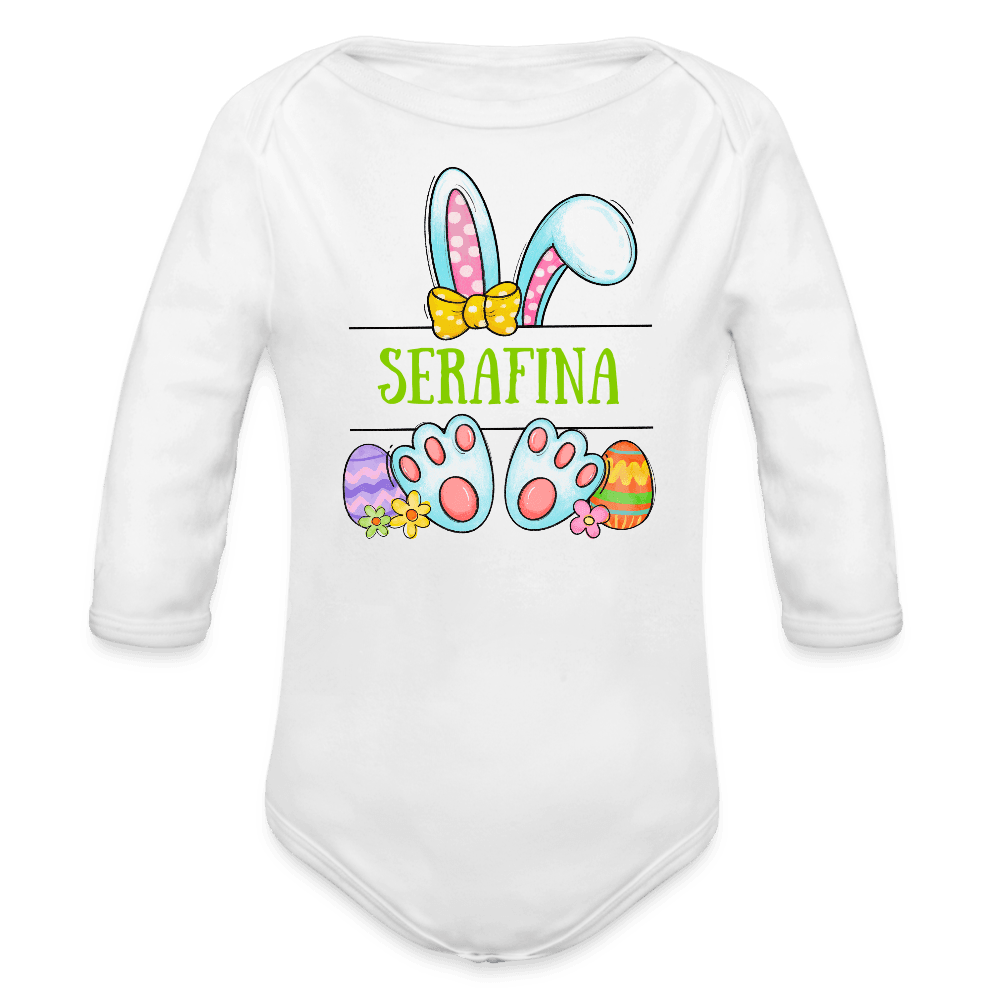 happy-prints.eu - Personalisierter Baby Bio-Langarm-Body mit Oster Motiv für Mädchen - süßer bunter Osterhase mit Name