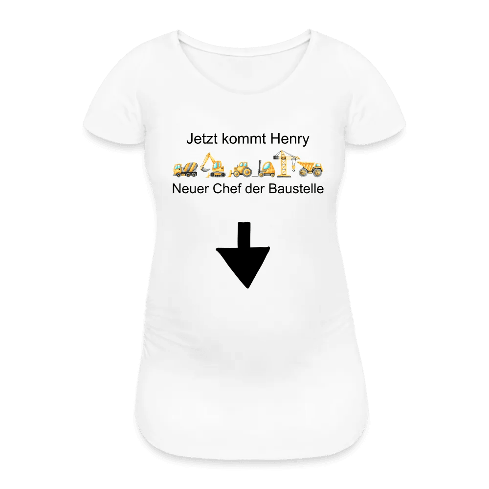 happy-prints.eu - Personalisiertes weißes Schwangerschafts-T-Shirt für Frauen mit lustigem Spruch - Print Shirts für werdende Mama - Motiv und Text individualisierbar - auch in großen Größen für jede Mutter