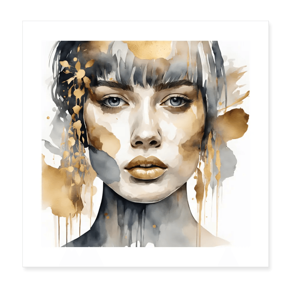 happy-prints.eu - Personalisiertes Poster mit abstrakter Frau in schwarz gold auf weiß - 20x20 cm - Motiv, Bild, Text und Produkt einfach änderbar