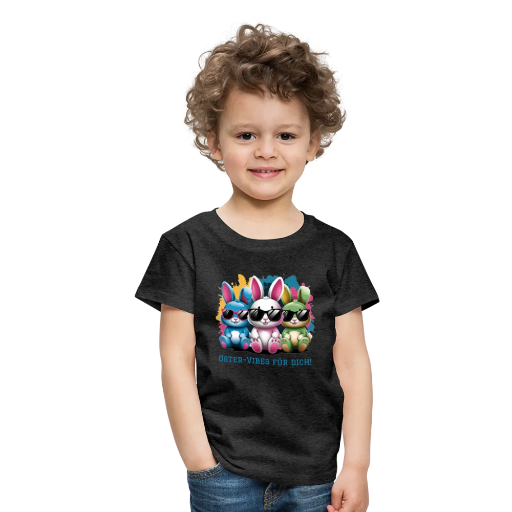 Personalisiertes Frohe Ostern Kinder T-Shirt mit Osterhasen mit Sonnenbrille und Spruch "Oster-Vibes für Dich" - Motiv, Produkt, Text und eigene Bilder easy anpassbar - viele Farben und Größen (bis Größe 140 bzw. 8 Jahre) -