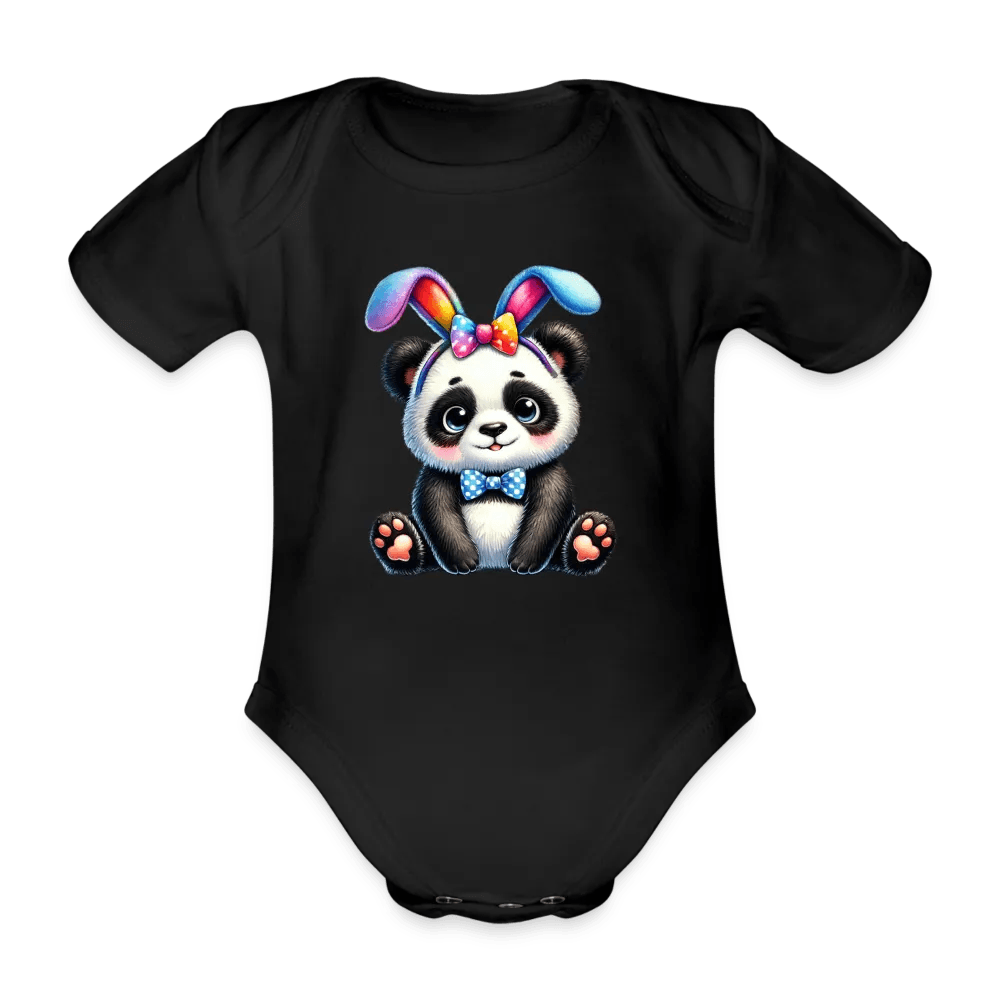 happy-prints.eu - Personalisierter Baby Bio-Kurzarm-Body für Mädchen mit Pandabär und Regenbogen Ohren für Ostern - in vielen Farben und Größen - Motiv und Text individualisierbar