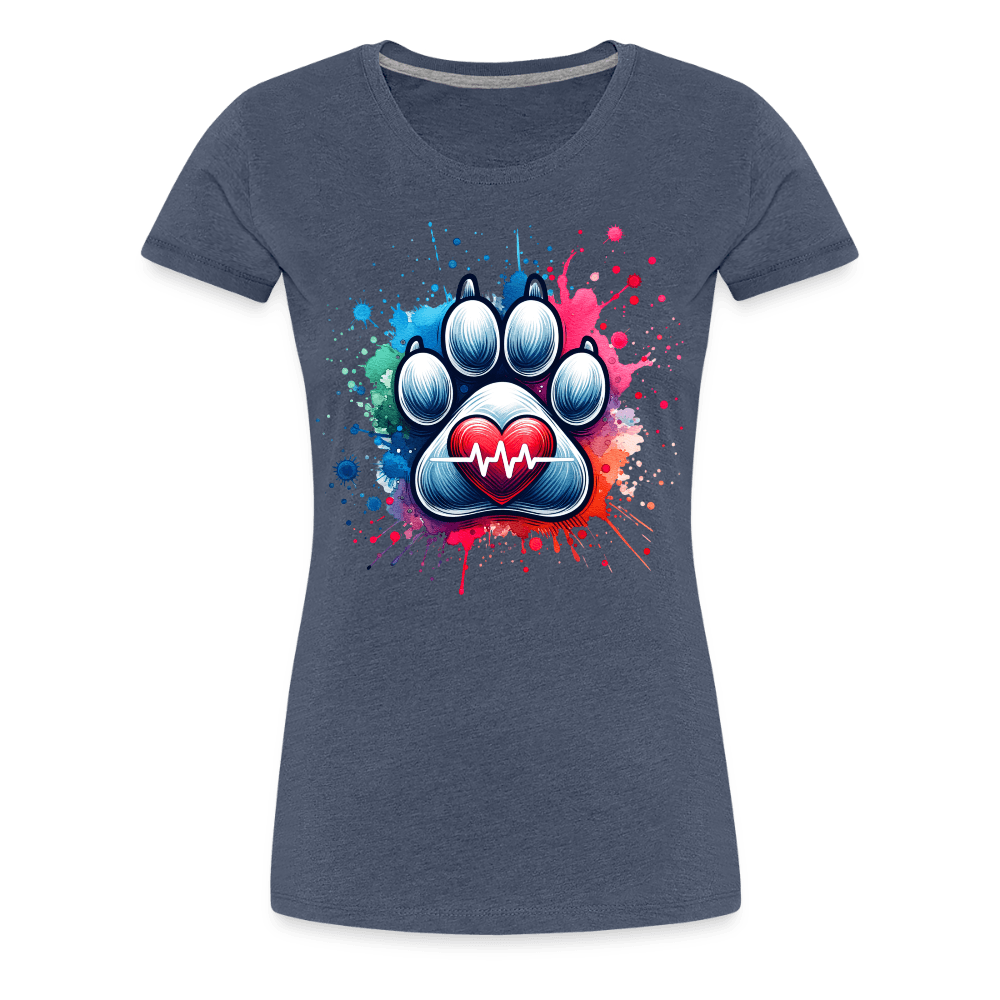 happy-prints.eu - Personalisiertes Frauen Premium T-Shirt mit Hundepfote, Herz und Herzschlag Linie - Motiv und Text anpassbar - viele Farben und Größen
