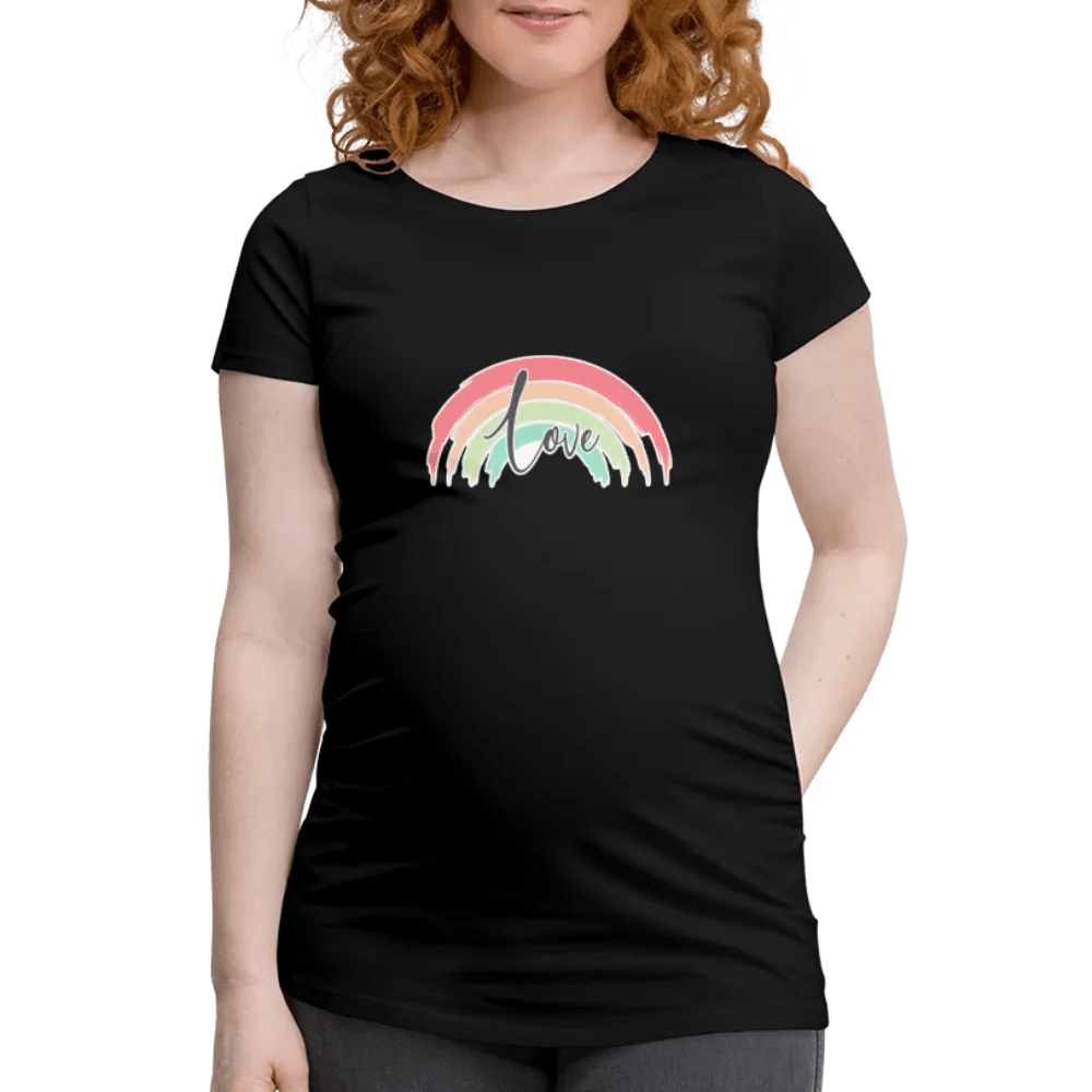 happy-prints.eu - Personalisiertes weißes Schwangerschaft T-Shirt für Frauen mit Regenbogen und Love - Print Shirts für werdende Mama in vielen Größen - Motiv und Text änderbar
