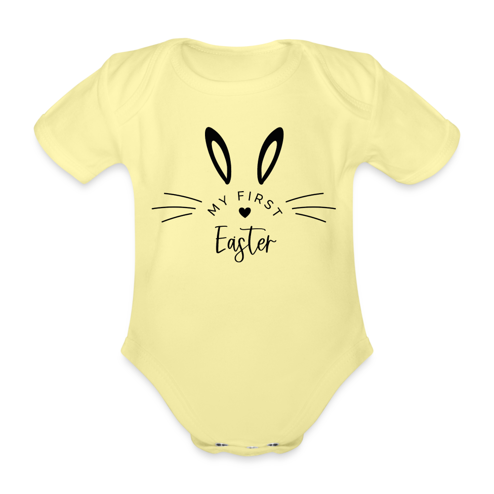 Personalisierter Baby Bio-Kurzarm-Body für Mädchen und Jungen mit Spruch für Ostern "My First Easter" - in vielen Farben und Größen - Motiv und Text individualisierbar - Hellgelb