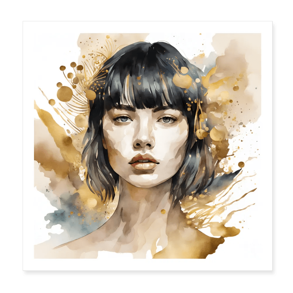 happy-prints.eu - Personalisiertes Poster mit abstrakter Frau in schwarz gold auf weiß - 20x20 cm - Motiv, Bild, Text und Produkt einfach änderbar