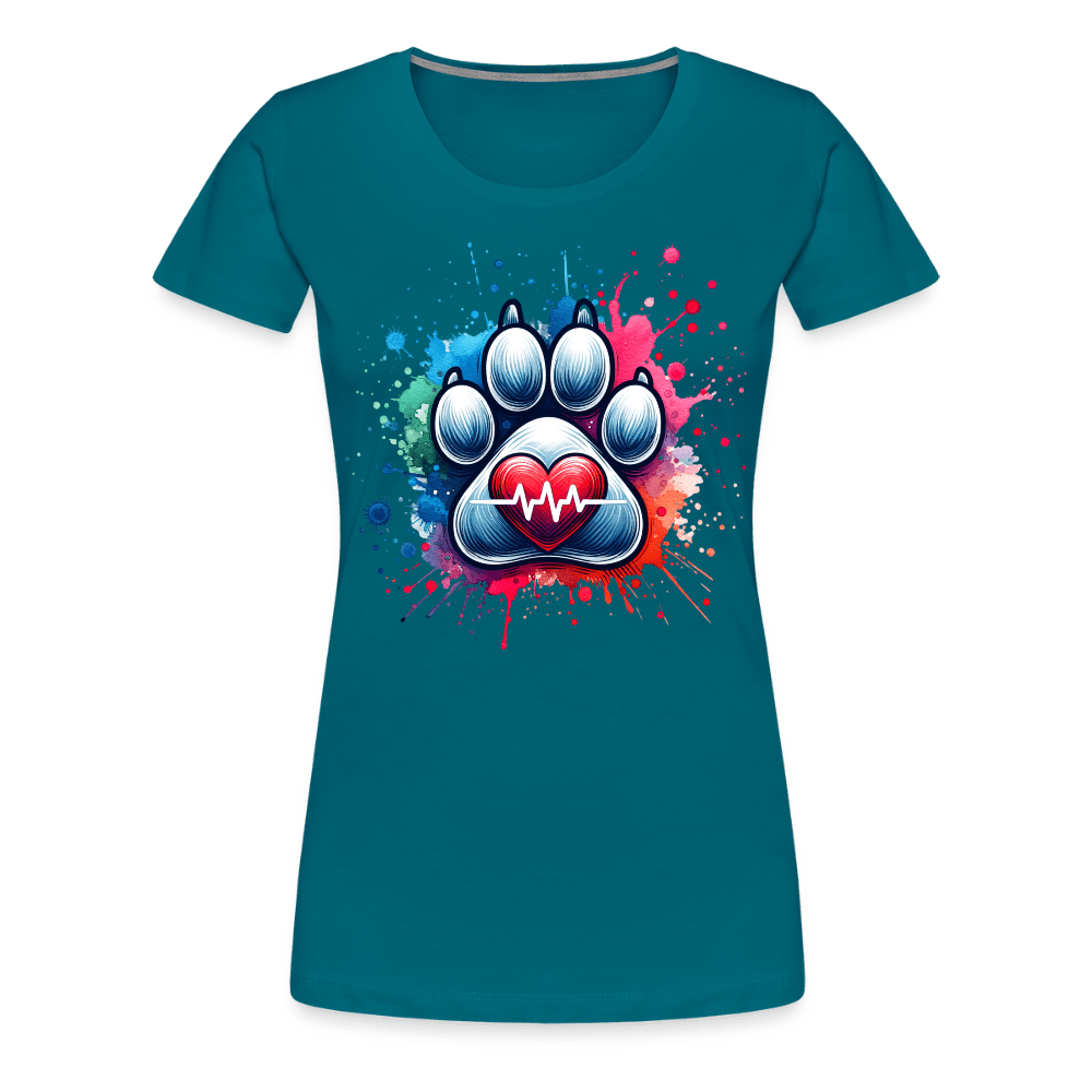 happy-prints.eu - Personalisiertes Frauen Premium T-Shirt mit Hundepfote, Herz und Herzschlag Linie - Motiv und Text anpassbar - viele Farben und Größen