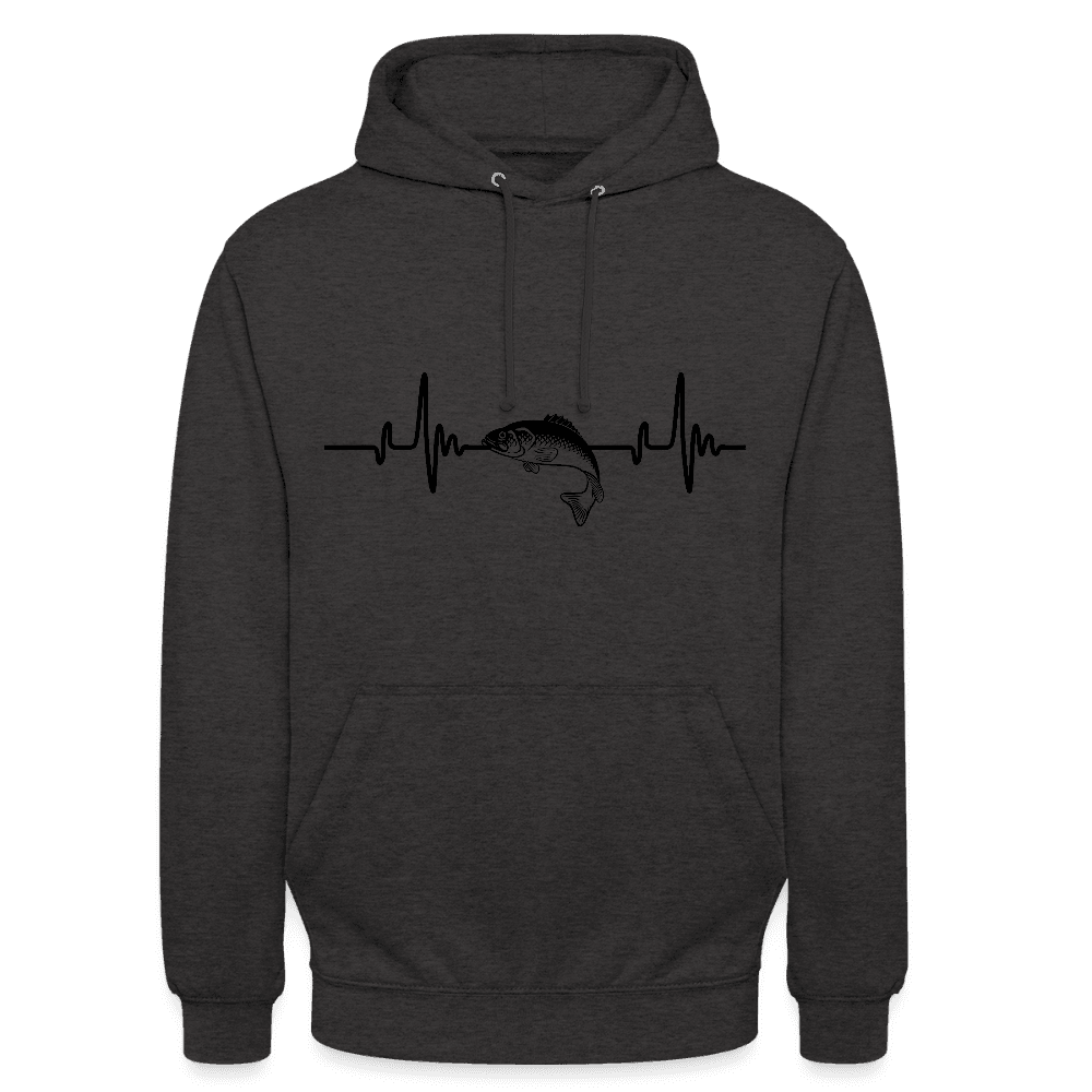 happy-prints.eu - Personalisierbarer Unisex Hoodie Mit Herzlinie und Fisch - Heartbeat Sweater für Damen und Herren - Motiv und Text änderbar - ein tolles Geschenk für Angler