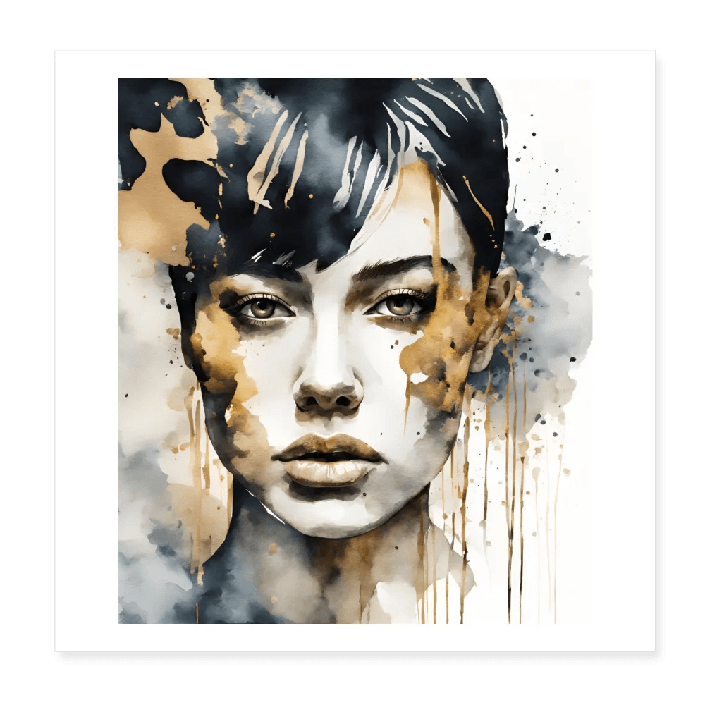 happy-prints.eu - Personalisiertes Poster mit abstrakter Frau in schwarz gold auf weiß - 20x20 cm - Motiv, Bild, Text und Produkt einfach änderbar