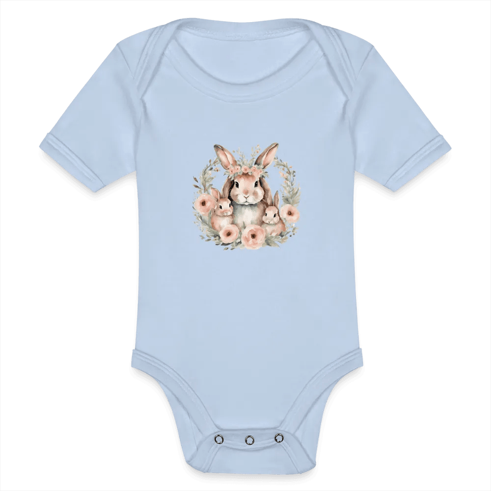 happy-prints.eu - Personalisierter Baby Bio-Kurzarm-Body für Mädchen mit Osterhasen Mama und Baby mit Blumen - Babybody für Ostern - in vielen Farben und Größen - Motiv und Text individualisierbar