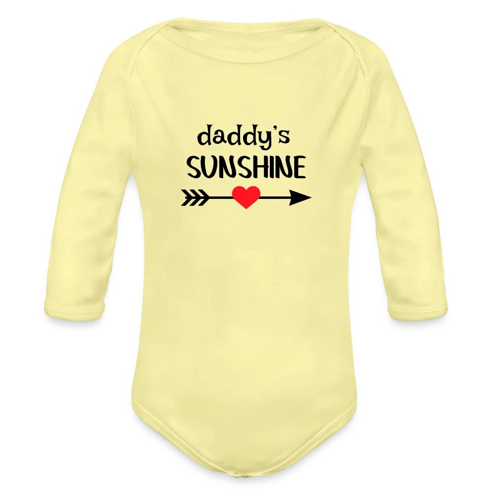 Personalisierter Unisex Baby Bio-Langarm-Body mit Spruch "Daddys sunshine" - 100% Bio Baumwolle - bis Größe 80 bzw. 12 Monate - in vielen Farben und Größen - Bild, Motiv und Text sind individualisierbar - Hellgelb