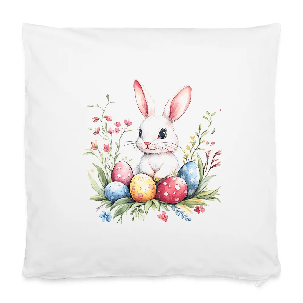 happy-prints.eu - Personalisierter Kissenbezug mit niedlichem Osterhasen mit Blumen - süßes Motiv für Ostern - anpassbares Bild, Motiv und Text - 40 x 40 cm - 100% Baumwolle - individualisierbare Osterdekoration