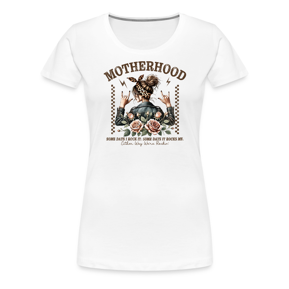 Personalisiertes Frauen Premium T-Shirt mit coolem Motiv "Motherhood" - Shirt kann auch mit eigenem Design bedruckt werden - Weiß
