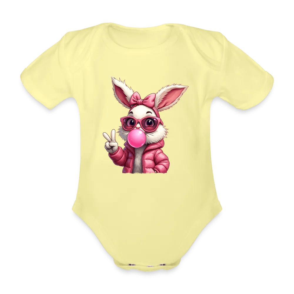 happy-prints.eu - Personalisierter Baby Bio-Kurzarm-Body für Mädchen mit Osterhasen, Brille und Kaugummi - Babybody für Ostern - in vielen Farben und Größen - Motiv und Text individualisierbar