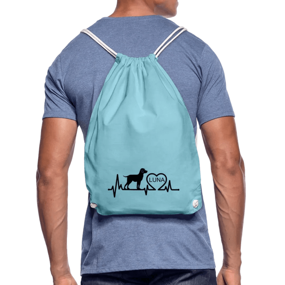 happy-prints.eu - Personalisierter Turnbeutel mit Hund, Herz und Herschschlaglinie - Text, Bild, Motiv und Farbe individualisierbar