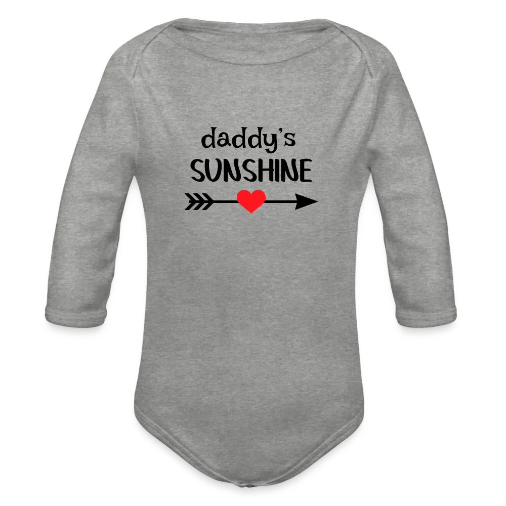 Personalisierter Unisex Baby Bio-Langarm-Body mit Spruch "Daddys sunshine" - 100% Bio Baumwolle - bis Größe 80 bzw. 12 Monate - in vielen Farben und Größen - Bild, Motiv und Text sind individualisierbar - Grau meliert