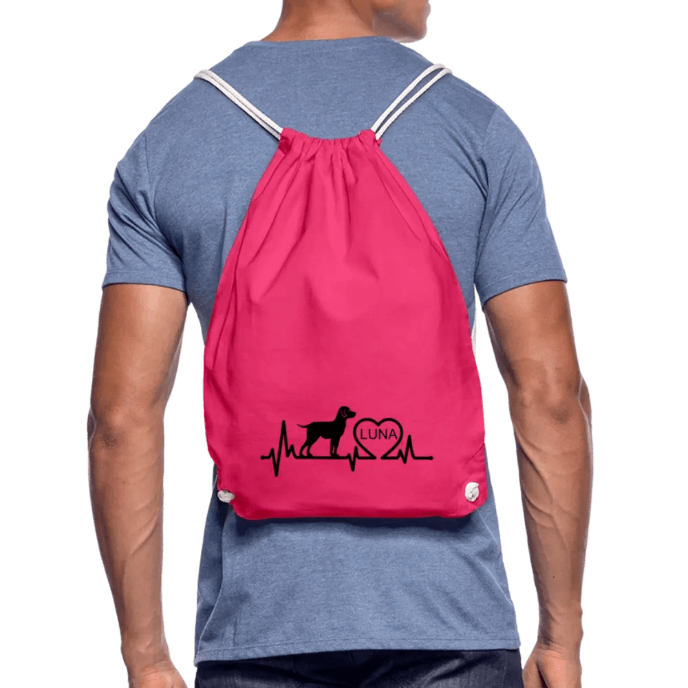 happy-prints.eu - Personalisierter Turnbeutel mit Hund, Herz und Herschschlaglinie - Text, Bild, Motiv und Farbe individualisierbar