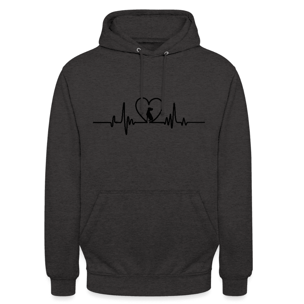 happy-prints.eu - Personalisierter Unisex Hoodie mit Hund in Herz auf Herzlinie - Sweater für Frauen und Männer - viele Farben und Größen - Text und Motiv anpassbar