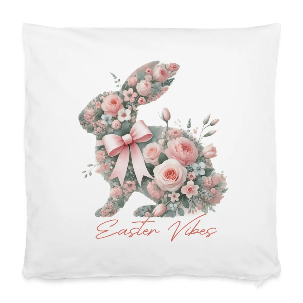 happy-prints.eu - Personalisierter Kissenbezug mit niedlichem Osterhasen mit Blumen - süßes Motiv für Ostern - anpassbares Bild, Motiv und Text - 40 x 40 cm - 100% Baumwolle - individualisierbare Osterdekoration