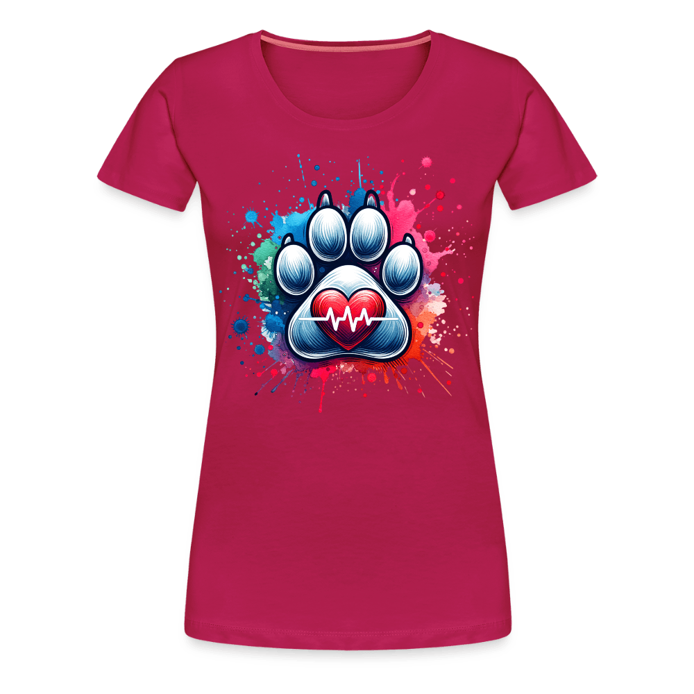 happy-prints.eu - Personalisiertes Frauen Premium T-Shirt mit Hundepfote, Herz und Herzschlag Linie - Motiv und Text anpassbar - viele Farben und Größen
