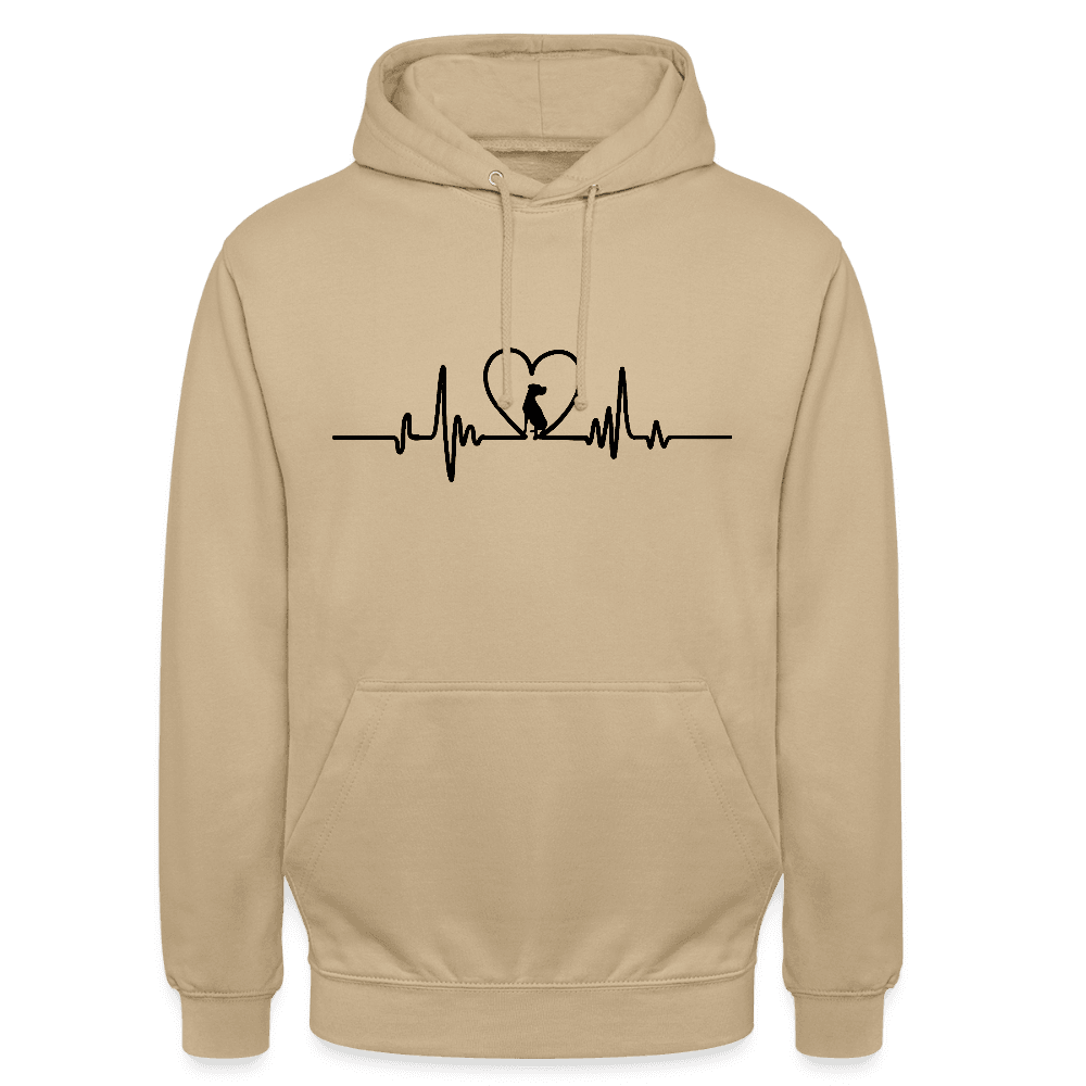 happy-prints.eu - Personalisierter Unisex Hoodie mit Hund in Herz auf Herzlinie - Sweater für Frauen und Männer - viele Farben und Größen - Text und Motiv anpassbar