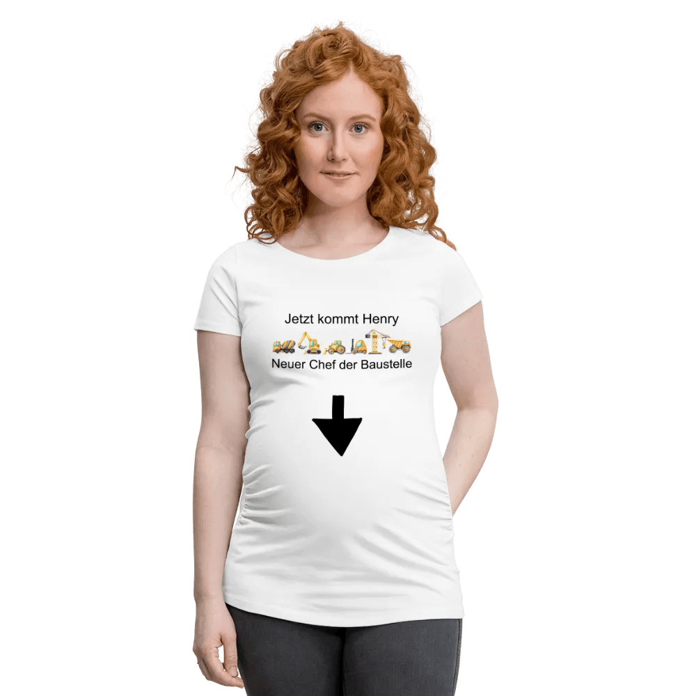 happy-prints.eu - Personalisiertes weißes Schwangerschafts-T-Shirt für Frauen mit lustigem Spruch - Print Shirts für werdende Mama - Motiv und Text individualisierbar - auch in großen Größen für jede Mutter