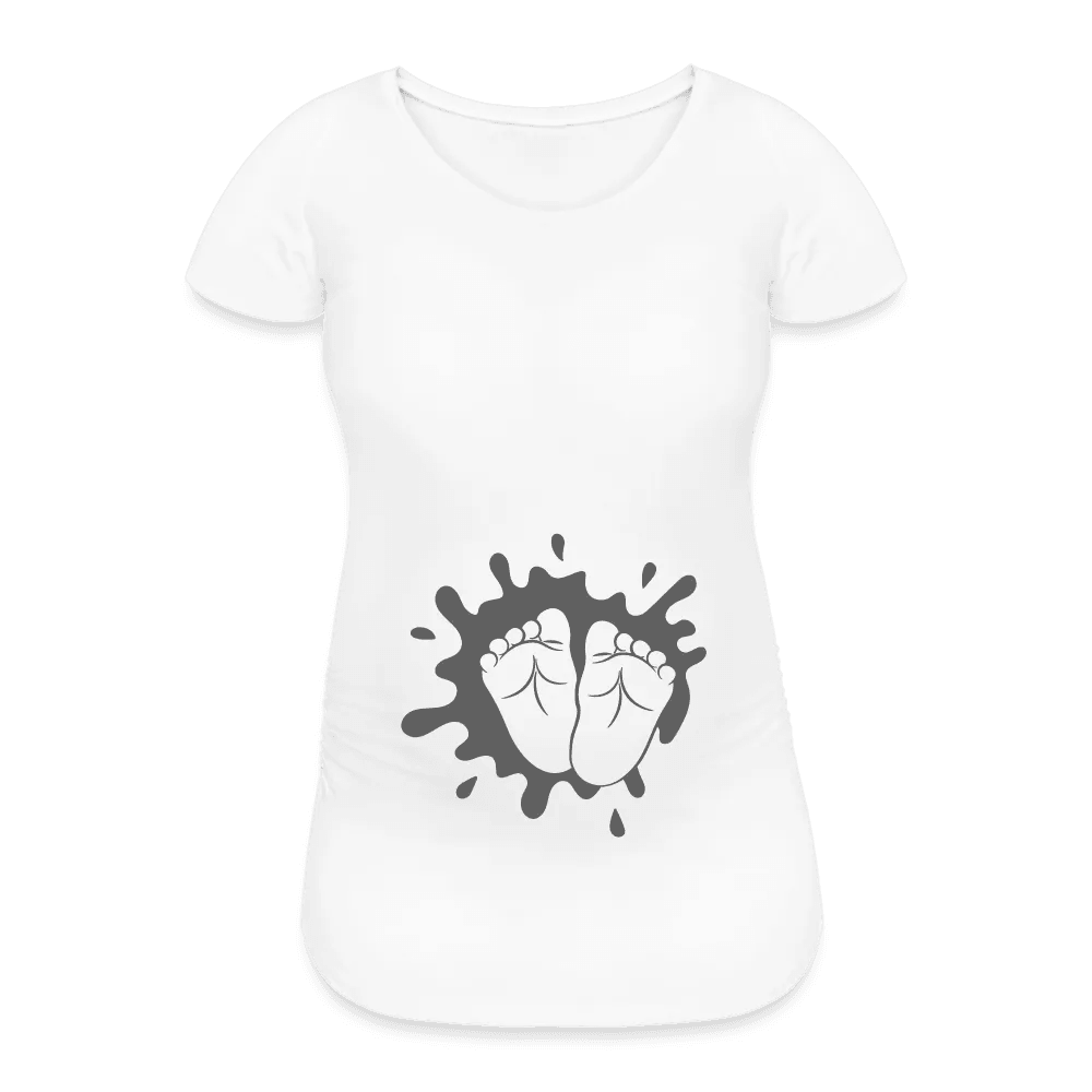 happy-prints.eu - Personalisiertes weißes Schwangerschaft T-Shirt für Frauen mit Babyfüßen - Print Shirts für werdende Mama in vielen Größen - Motiv und Text änderbar