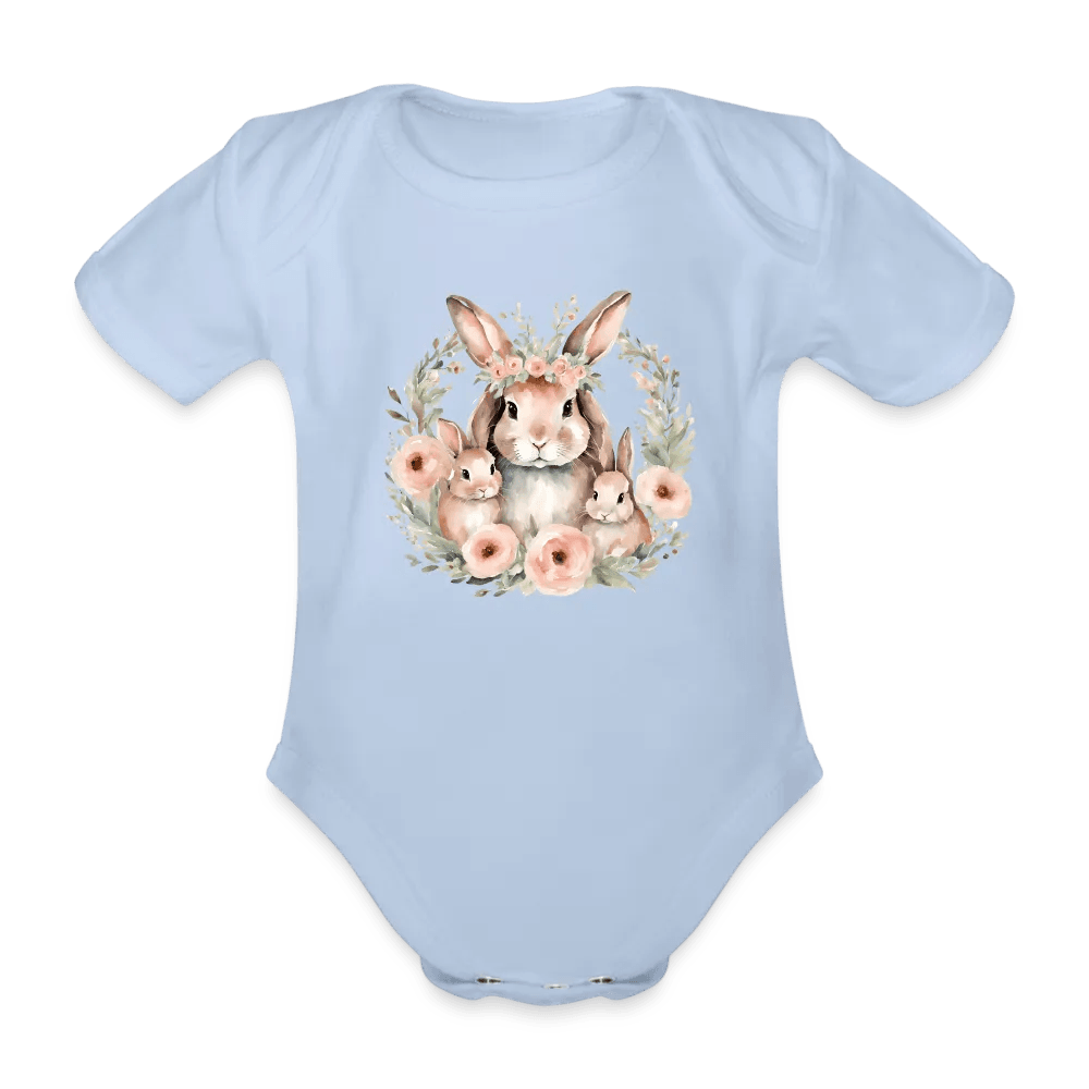 happy-prints.eu - Personalisierter Baby Bio-Kurzarm-Body für Mädchen mit Osterhasen Mama und Baby mit Blumen - Babybody für Ostern - in vielen Farben und Größen - Motiv und Text individualisierbar