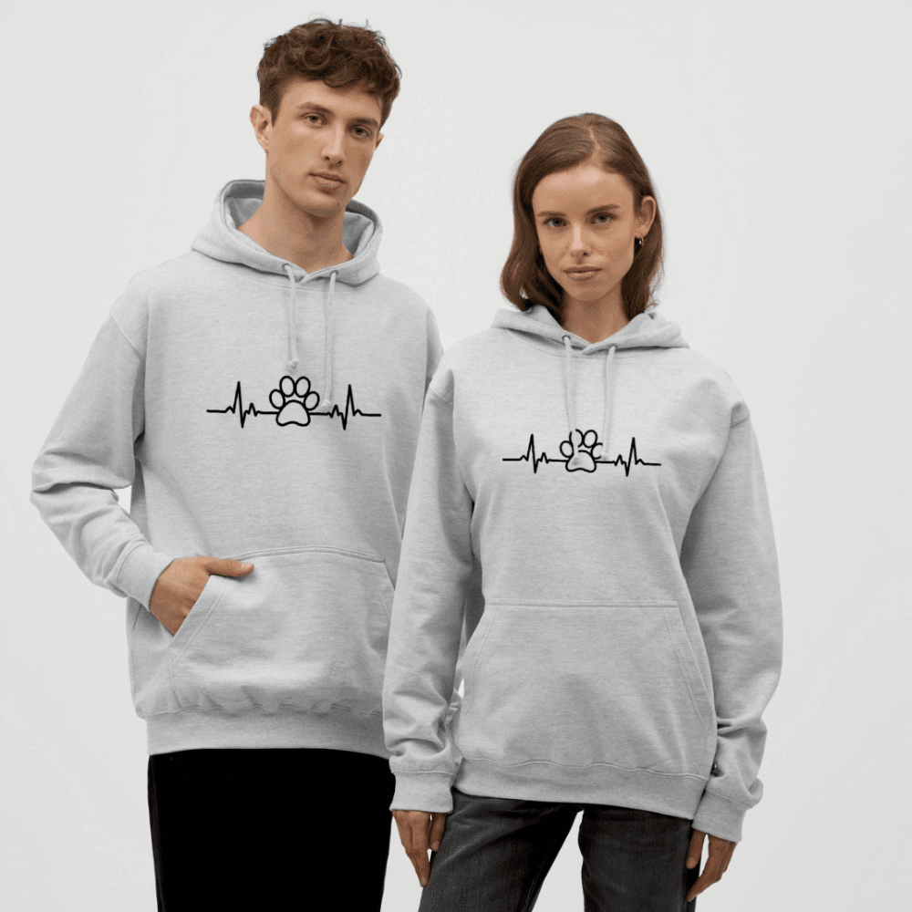 happy-prints.eu - Personalisierter Unisex Hoodie mit Hundepfote und Herzlinie - Heartbeat für Männer und Frauen - in vielen Farben und Größen