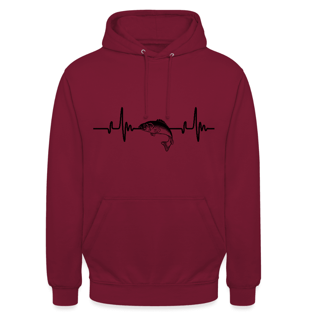happy-prints.eu - Personalisierbarer Unisex Hoodie Mit Herzlinie und Fisch - Heartbeat Sweater für Damen und Herren - Motiv und Text änderbar - ein tolles Geschenk für Angler