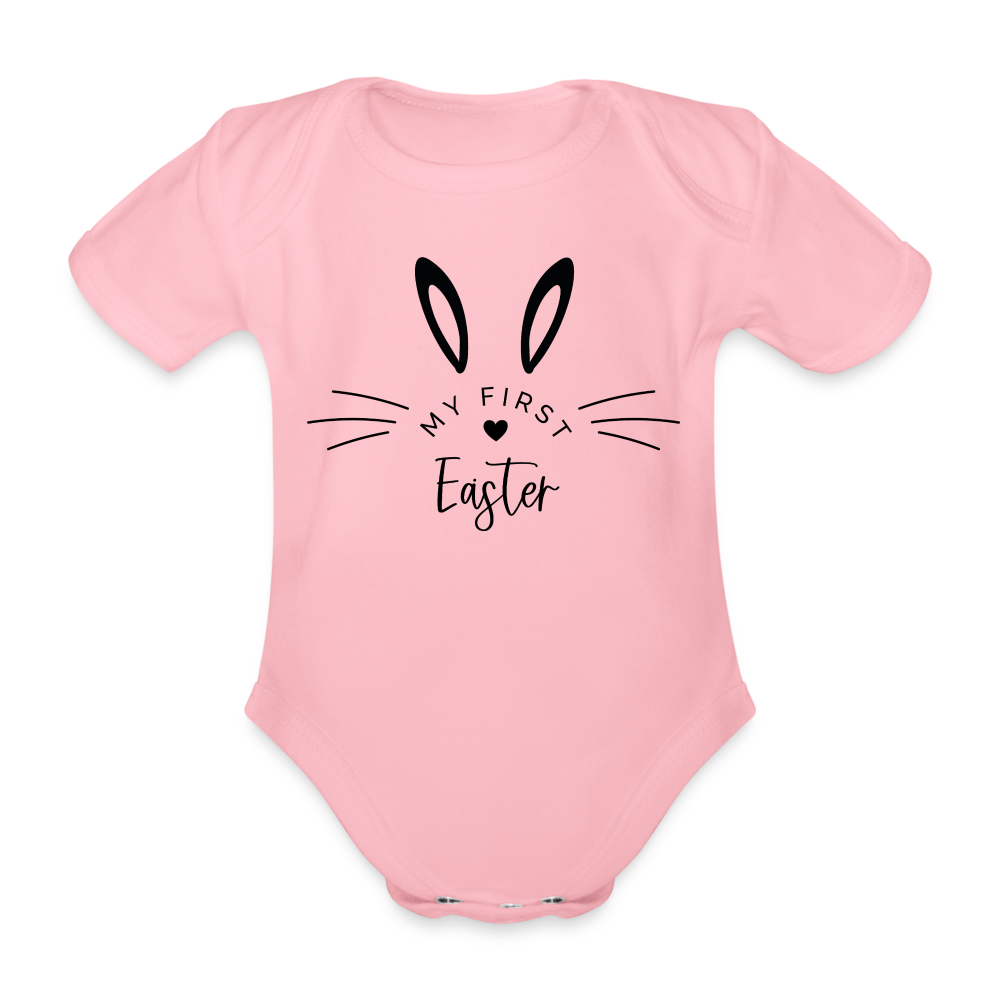 Personalisierter Baby Bio-Kurzarm-Body für Mädchen und Jungen mit Spruch für Ostern "My First Easter" - in vielen Farben und Größen - Motiv und Text individualisierbar - Hellrosa