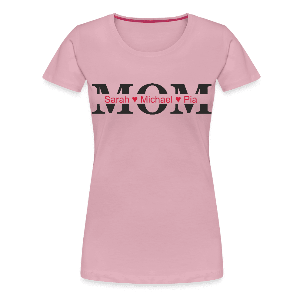 happy-prints.eu - Personalisiertes Frauen Premium T-Shirt mit MOM und Namen der Kinder und Herz - Motiv und Text adaptierbar