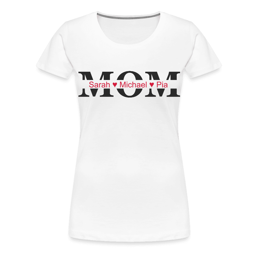 happy-prints.eu - Personalisiertes Frauen Premium T-Shirt mit MOM und Namen der Kinder und Herz - Motiv und Text adaptierbar
