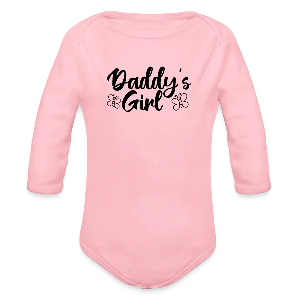 Personalisierter Mädchen Baby Bio-Langarm-Body mit Spruch "Daddys Girl" - 100% Bio Baumwolle - bis Größe 80 bzw. 12 Monate - in vielen Farben und Größen - Bild, Motiv und Text sind individualisierbar - Hellrosa