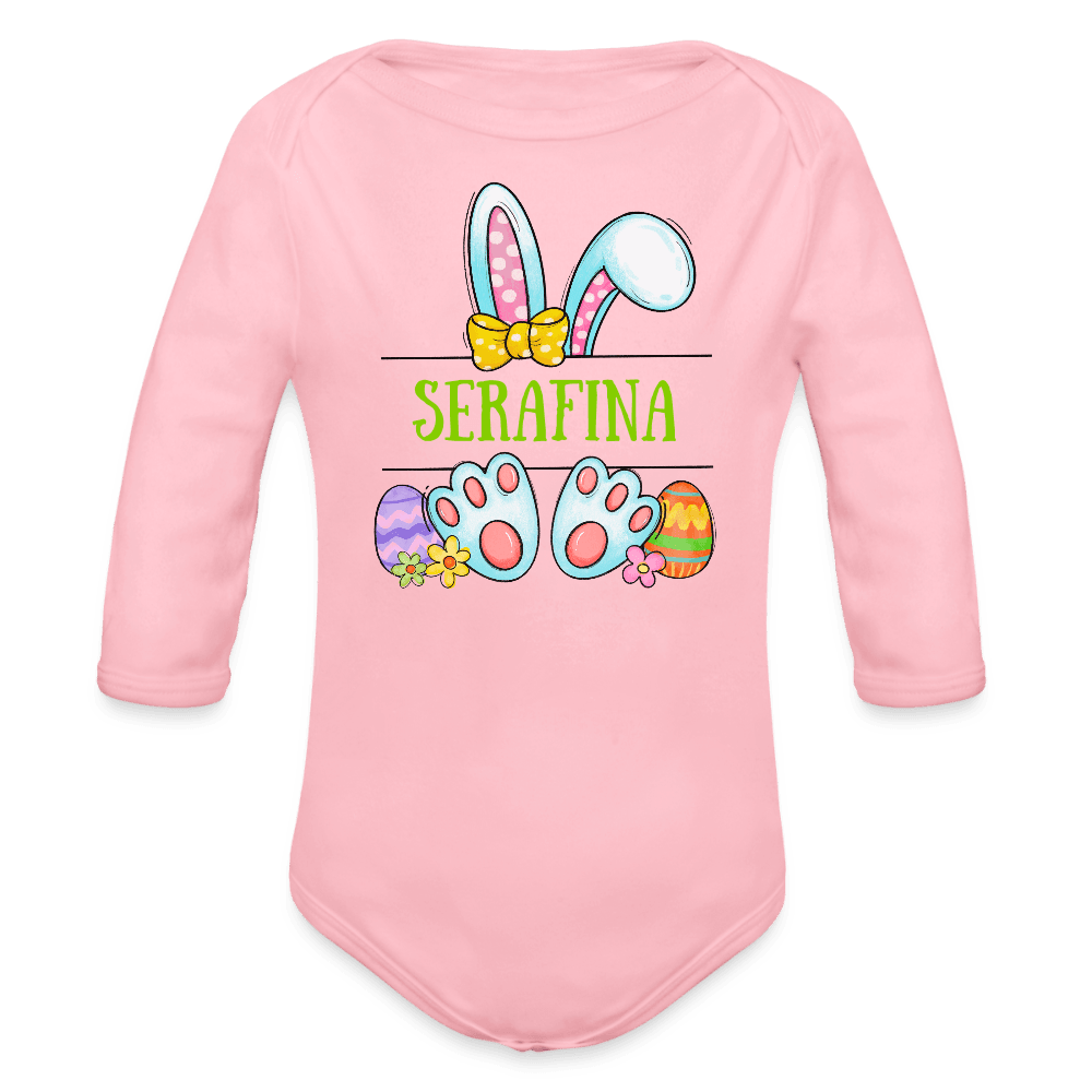 happy-prints.eu - Personalisierter Baby Bio-Langarm-Body mit Oster Motiv für Mädchen - süßer bunter Osterhase mit Name